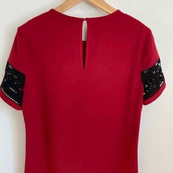 MICHAEL Michael Kors Women's M Red Black Lace Short Sleeve Shift Dress Knee - Picture 10 of 16